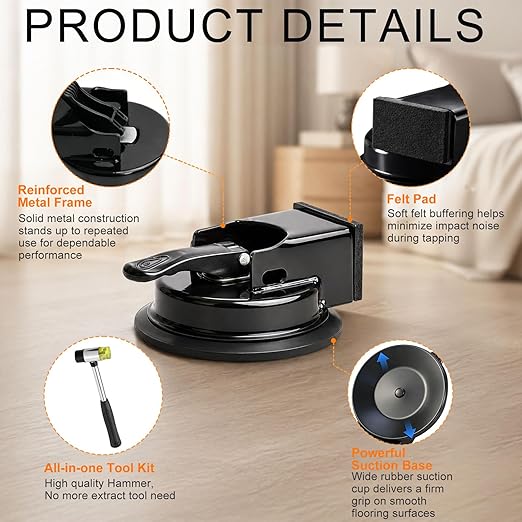 Heavy Duty Floor Gap Fixer, Plank Grabber with Suction Cup for Smooth Surfaces, Vinyl, Wood, Laminate Floor, Perfect for Filling Gaps, Laminate Flooring Tools with Rubber Mallet