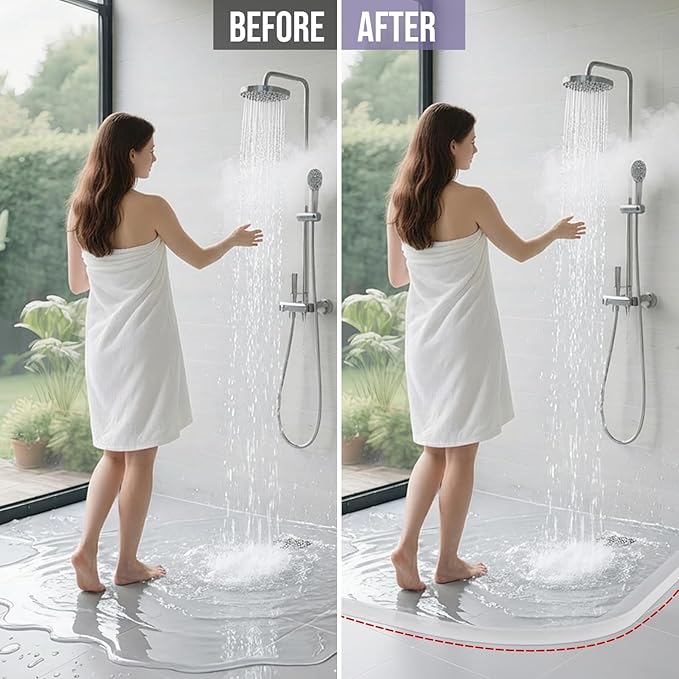 Shower Threshold Water Dam Barrier - Versatile, Silicone Shower Water Guard Stopper Seal Strip for Bathroom Floor, Bathtub Rim, Kitchen Countertop (Transparent, 59 In/ 1.5M)