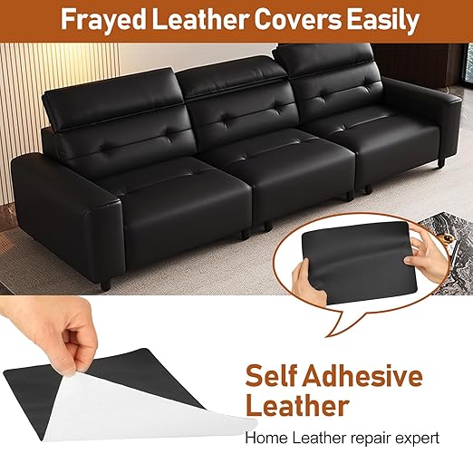 Leather Repair Patch 8x11 inch 2 Pcs, Self Adhesive Vinyl Repair Patch Kit, Leather Patches for Furniture, Couches, Car Seats, Cabinets, Wall, Handbags - Dark Brown #2