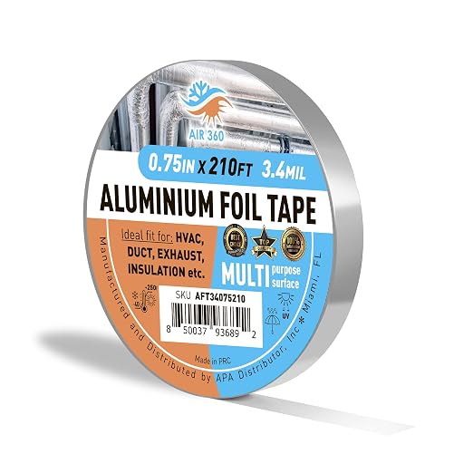 Thick Aluminum 0,75" x 210 ft HVAC Duct Tape for AC & Vent Repair, Cold Temperature Foil Tape for Pipe Insulation, Fire Proof Waterproof Metal Tape, High Temp Flex Duck Tape, Aluminum Body Tape