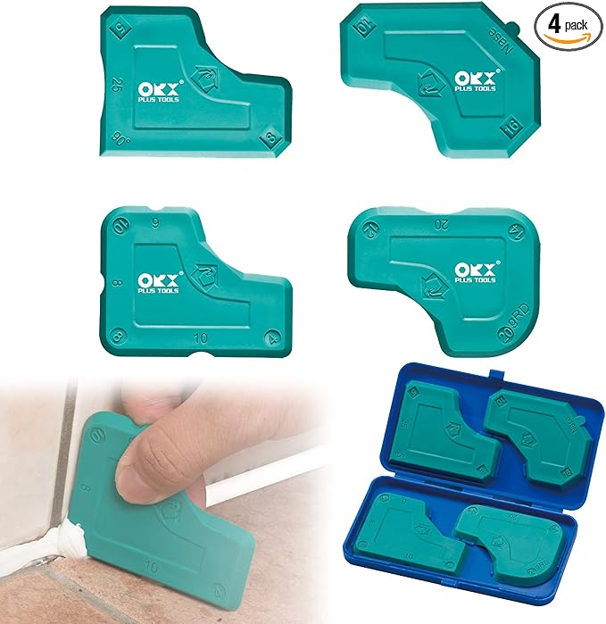 ORXPLUS Tools 4 Pieces Caulking Tool Kit Silicone Sealant Finishing Tool for Silicone Sealant Grout Finishing Sealing, Green