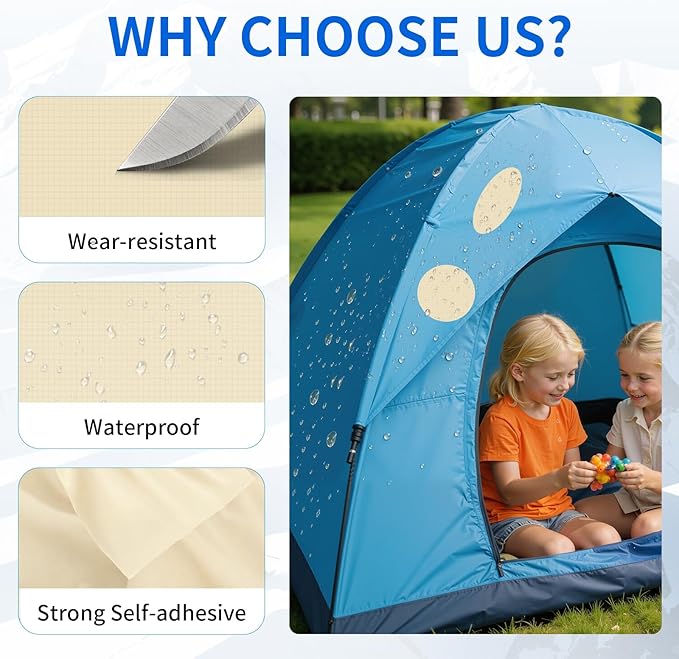 Waterproof Self-Adhesive Nylon Fabric Repair Tape - Tent Repair Kit,4pcs Fabric Patches for Jacket, Clothes, Puffer Down Jacket,Sleeping Bag, Outdoor Gear Tenacious Repairs Tape, Beige