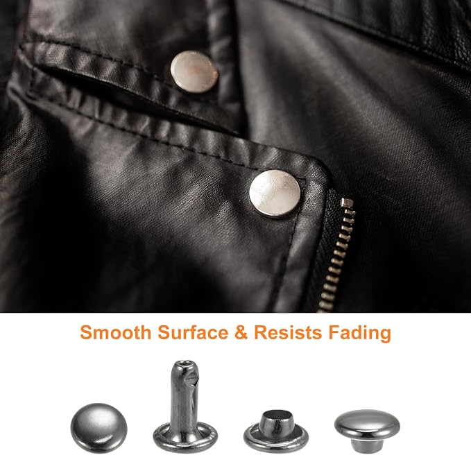 HARFINGTON 100 Sets Leather Rivets 12 x 12mm Metal Double Cap Rivet Snaps Studs Fasteners with 3pcs Setting Tools Rivets for Leather Craft DIY Repair Decoration, Gunmetal