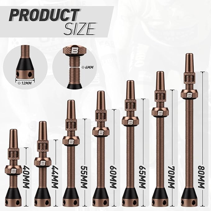 BWSHLF Tubeless Presta Valve Stem 40/44/55/60/65/70/80/100 mm, Super Light Alloy Presta Valve Stem Kit with Valve Core Remover Tool and Valve Stem Caps - Multiple Color and Size Options(Pair)