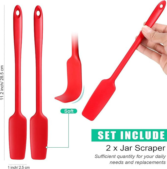 Patelai 2 Pieces Silicone Jar Spatula with Long Handle Heat Resistant Kitchen Scraper Spatula Non Stick Rubber Silicone Scraper for Jam Smoothies Blenders Cooking Baking Stirring (Red)