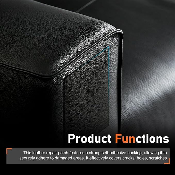 2 PCS Leather Repair Patch, 8 × 4 Inch Self-Adhesive Car Seat Repair Tape, Waterproof Leather Repair Kit, Universal for Car Seats, Couch, Sofas, Handbags, Jackets, Furniture (Black)