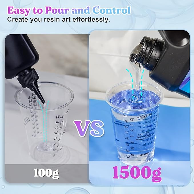 LET'S RESIN UV Resin, 1500g Odorless, Low Shrinkage, Clear Ultraviolet Epoxy Resin with Silicone Measuring Cups, for Jewelry, Molds, Craft Decoration