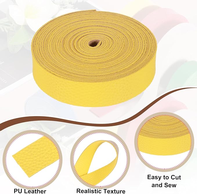 MECCANIXITY Faux Leather Strap, 1" Width x 197" Long Grained Leather Belt Strip Trim Roll for DIY Craft Projects, Pet Collars, Traction Ropes, Bag Straps, Hobby Workshop (Yellow)