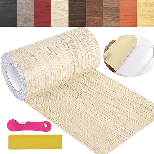 Wood Grain Repair Tape, 5.9 inch X 32ft Self Adhesive Wood Colored Tape for Tables, Chairs, Baseboards, Doors, Windows, Floors, Handicraft DIY.