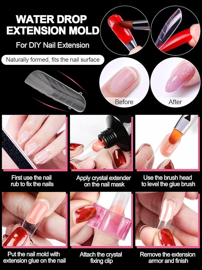 TOROKOM Poly Extension Gel Dual Nail Forms, 120Pcs Full Cover Coffin & Stiletto Nail Molds, 12 Sizes for Gel Manicure Nail Art Design Salon & DIY