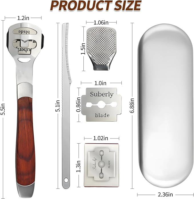 Callus Shaver with Wooden Handle，Pedicure Foot File Kit，Foot File Callus Remover，High-Quality Scraper for Removing Calluses, Cracked Heels, and Dead Skin
