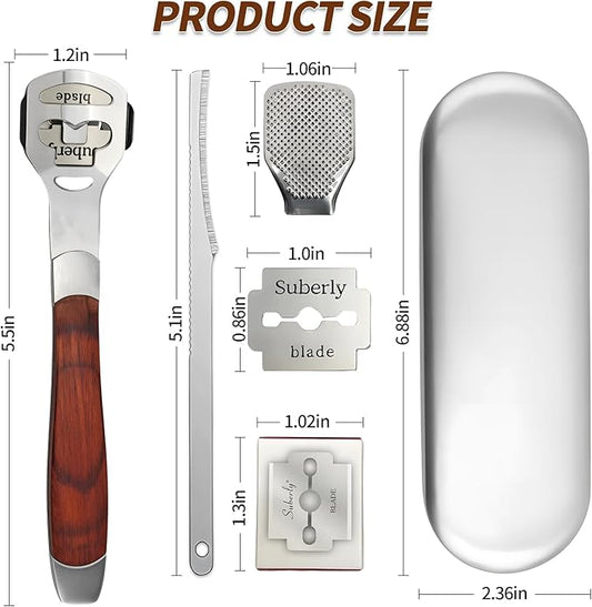 Callus Shaver with Wooden Handle，Pedicure Foot File Kit，Foot File Callus Remover，High-Quality Scraper for Removing Calluses, Cracked Heels, and Dead Skin