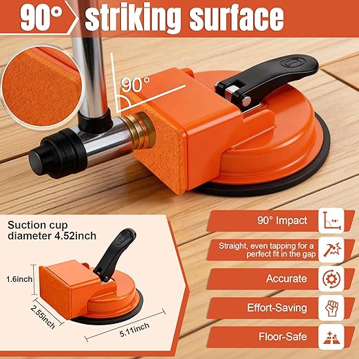 Heavy Duty Floor Gap Fixer Tool, Carbon Steel Material & Enhanced Suction Cup.90°Striking Surface Floor Gap Repair Tools,with 5pcs Sticky Pads for Laminate, Vinyl, Wood Floor Gap Repair Tool