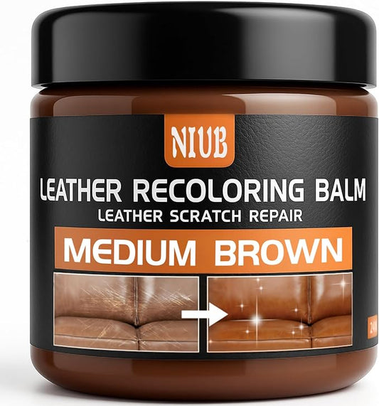 Leather Recoloring Balm Leather Color Restorer Scratch Repair Leather Paint for Furniture Couches Car Seats Shoes Bags Leather Dye and Restorer Restores Faded and Scratched Leather-Medium Brown