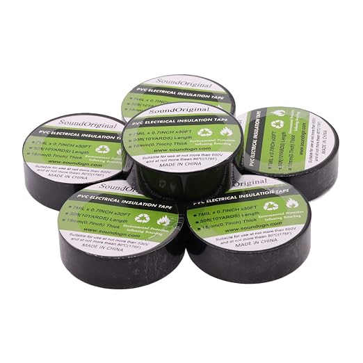 Electrical Tape Black 6 Pack 3/4-Inch by 30 Feet, Voltage Level 600V Dustproof, Adhesive for General Home Vehicle Auto Car Power Circuit Wiring Black