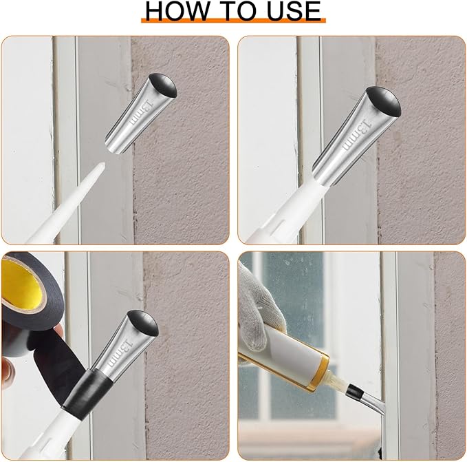HARFINGTON 5pcs Caulking Nozzle Applicator 7/9/10/12/13mm Caulking Finisher Kit Stainless Steel Sealant Finishing Tool Kit Reusable Caulk Nozzle for Kitchen Bathroom
