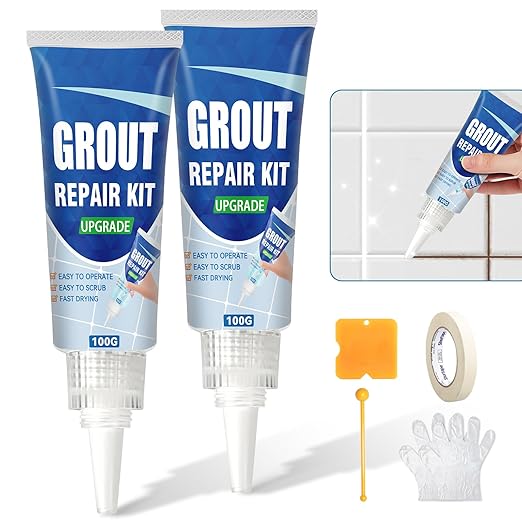 Tile Grout Repair Kit, White Fast Drying Grout Filler for Bathroom, Kitchen, Shower, Versatile Triple Use with Grout Sealer, Replace Grout Pen for Restore and Renew Tile Joints Line