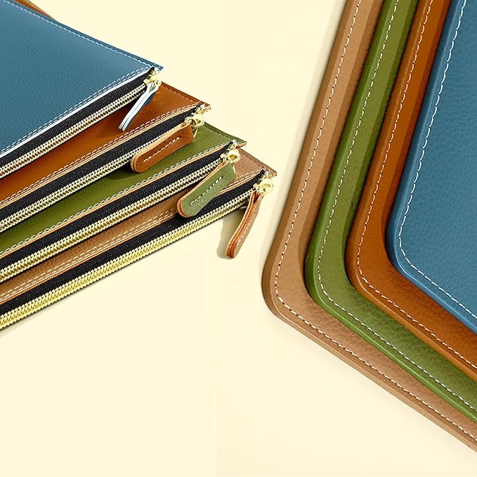 PU Leather A4 File Folder Zipper Document Holder Envelope Folder Case for Receipt Contract (Haze Blue)