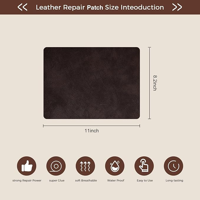 JDLUGH Sofa Leather Repair Patch Tape, 8.2x11 Inch2PCS Self Adhesive Couch, Car Seat, Office Chair, Leather Furniture, Vinyl Repair Patch Kit for Furniture(Dark brown1.0)