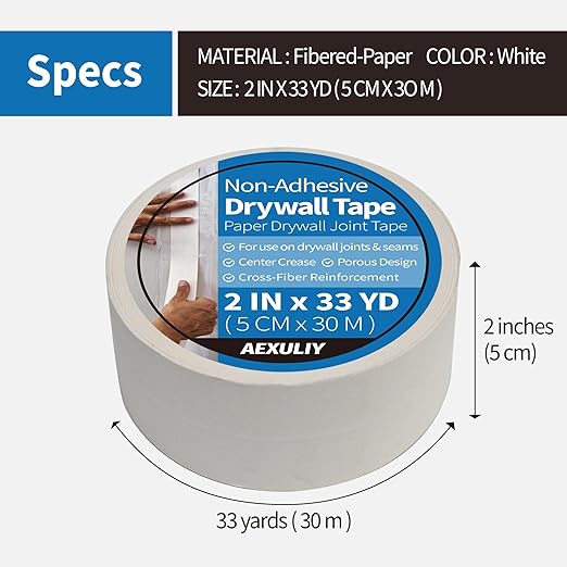 Paper Drywall Joint Tape, Non-Adhesive, 2 in x 99 ft, White – Cross-Fibered for Crack Resistance, Pre-Creased for Corners, Interior Use