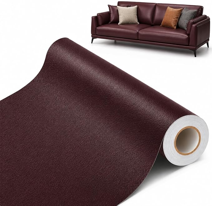 Leather Repair Patch, Self Adhesive Leather Repair, Advanced Vinyl Leather Repair Kit, Reupholster Leather Patches for Damaged Leather Furniture, Car Seats (Reddish Brown 24X54 Inch)