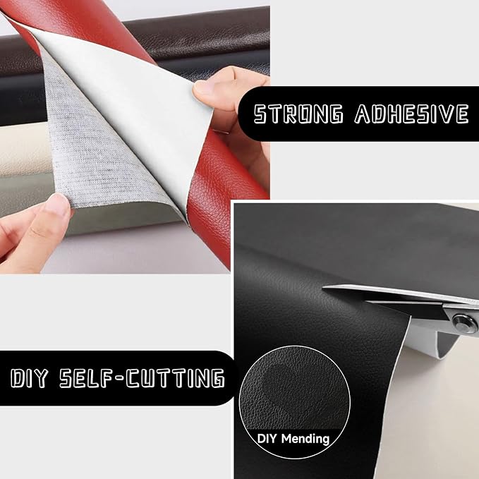 Leather Repair Patch, Self Adhesive Leather Repair, Large Leather Repair Tape for Sofa, Car Seats, Furniture, Cabinets, Chairs, Handbags （Black, 16X157 inch)
