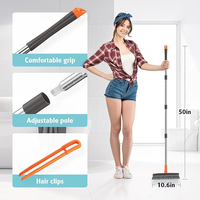 AIR U+ Grout Brush with Long Handle 180° Swivel Scrub Brush with Tweezers to Hair Clip V-Shape Grout Line Scrubber Stiff Bristles for Deep Cleaning Crevice, Tile Line, Shower, Kitchen, Corners