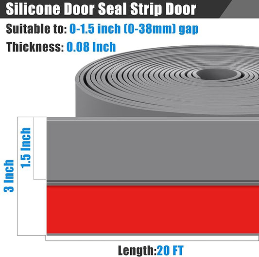 Draft Seal Tape for Doors and Windows 3 in x 20 Ft Silicone Weather Stripping Extra Thick 2mm Door Seal Strip with Strong Adhesive Draft Insulation Stopper Side Seal - Gray