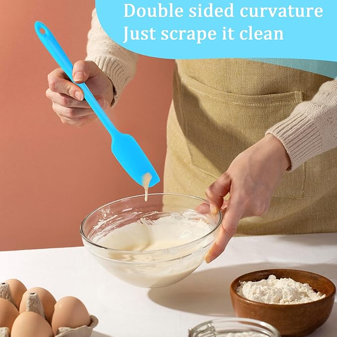 3 Pcs Long Handle Jar Spatulas Silicone Heat Resistant Jar Scraper Jam Spreader Rubber Spatula Non-Stick Small Spatulas for Baking and Cake Icing Kitchen Use, 3 Color