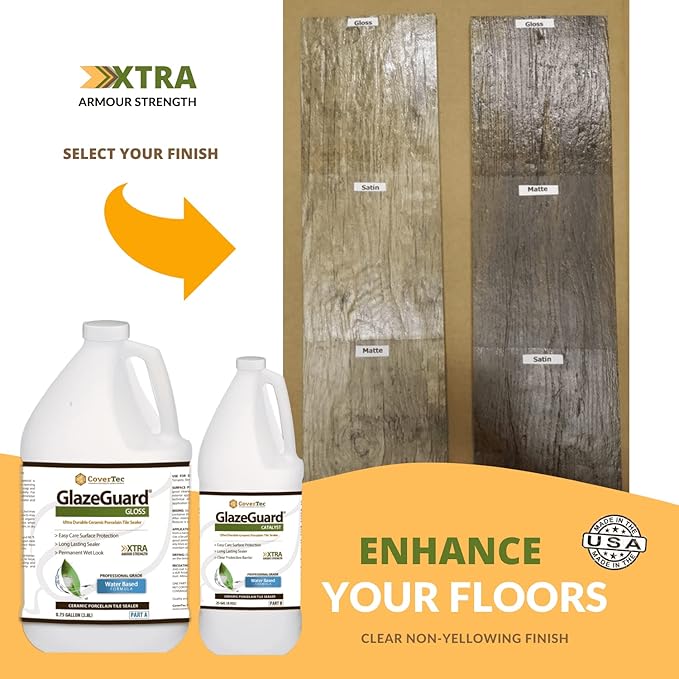 CoverTec GlazeGuard High-Gloss Tile & Grout Sealer – Wet Look Waterproof Finish for Ceramic, Porcelain & Stone – Protects Showers & Floors – Long-Lasting Barrier (4 oz Kit)