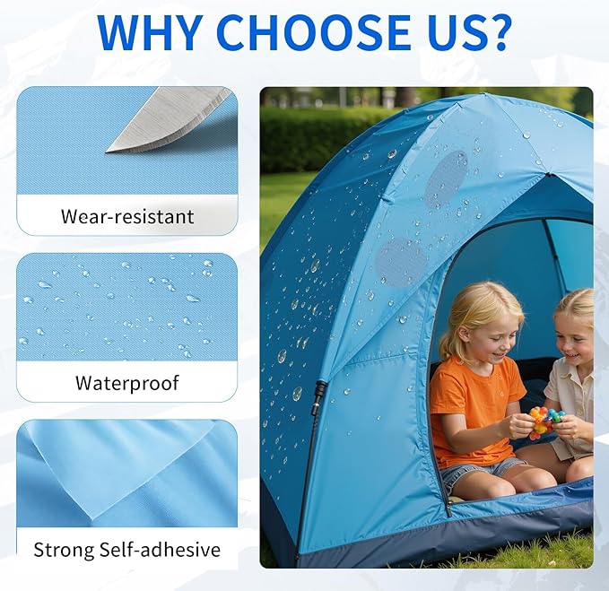 Waterproof Self-Adhesive Nylon Fabric Repair Tape - Tent Repair Kit,4pcs Fabric Patches for Jacket, Clothes, Puffer Down Jacket,Sleeping Bag, Outdoor Gear Tenacious Repairs Tape, SkyBlue