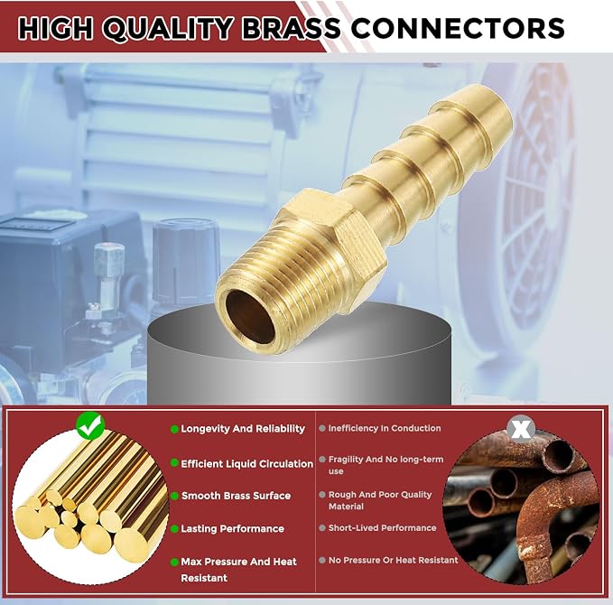 Pack of 2 Brass Hose Barbs Fittings 5/32" Hose Barbs to 1/8" NPT Male Fittings for Home Machines, Massage Bathtubs, and Irrigation Systems