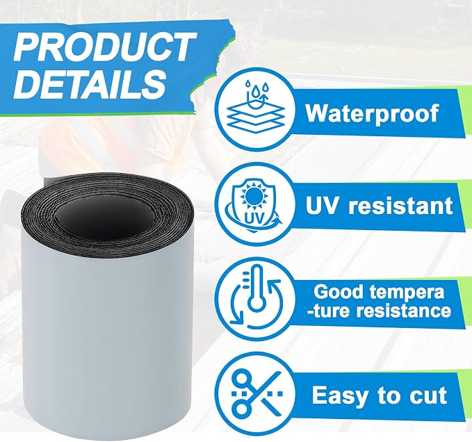 4in x 16.5ft Roof Waterproof Tape, Heavy-Duty TPU Self-Adhesive Leak Repair for Small Crack Sealing, Window Frames, RV Edge, Flashing & Quick Home Emergency Waterproof Fix (Gray)