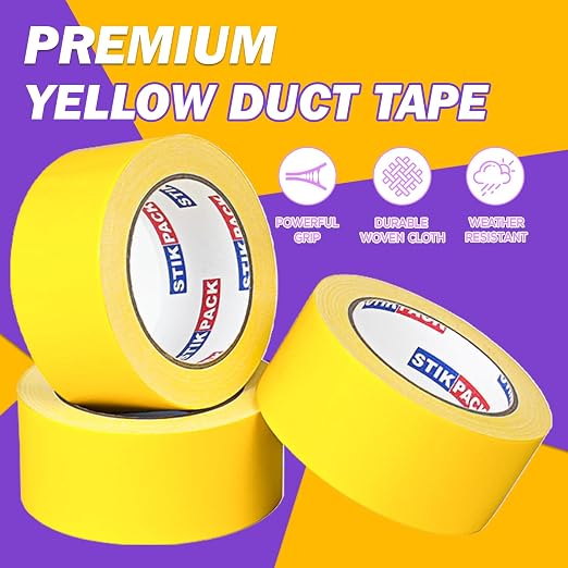 3 Rolls Yellow Duct Tape, Heavy Duty Strong Industrial Colored Duct Tape 9mil x 2inch x 25yds Flexible, No Residue, Waterproof and Tear by Hand, Multi-Use for Indoor & Outdoor Repairs