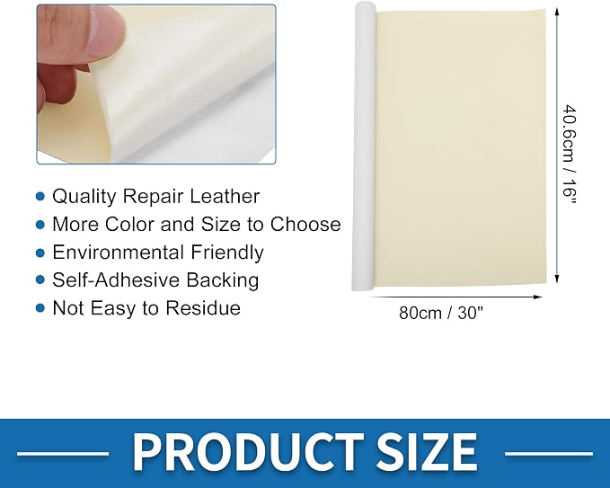 Self Adhesive Leather Repair Patch Strong Stickiness 30"x16" Leather Repair Tape PU Leather Beige White 1 Pcs