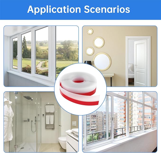 25mm Transparent Silicone Weather Stripping, 5M/16.4FT Upgraded Strong Adhesive Door Seal Strip for Doors, Windows & Shower Glass Gaps, Waterproof & Soundproof Red Backing Tape (Red, 25MM)