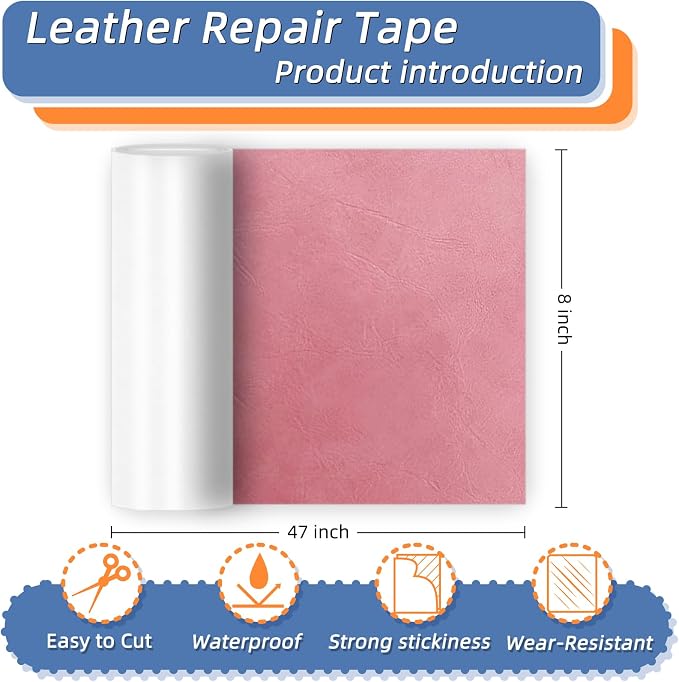 8x47 Inch Leather Repair Tape,Self Adhesive Leather Patches for Furniture,Vinyl Repair Kit for Couches,Bed,Car Seats,Chair (Light Pink)
