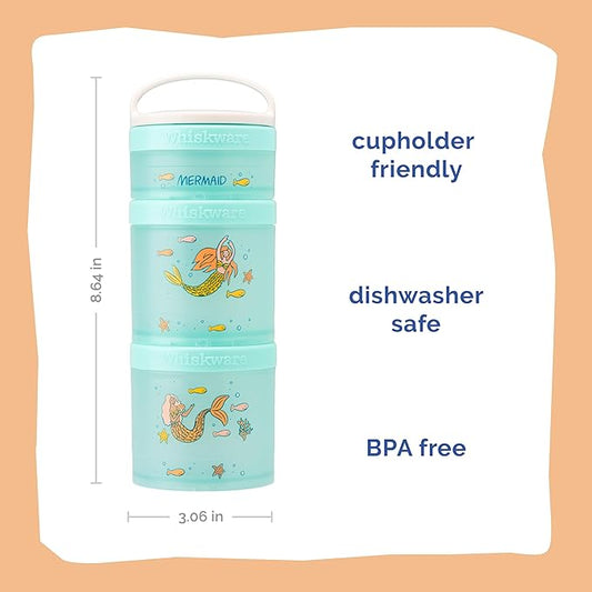 Whiskware Stackable Snack Containers for Kids and Toddlers, 3 Stackable Snack Cups for School or Travel, Mermaid (Pack of 1)