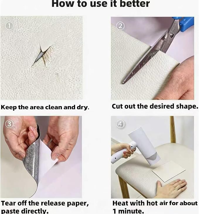 Hohylactic Leather Repair Patch 24x54 Inch, Self Adhesive Leather Repair Tape, Large Vinyl Repair Kit for Sofa Couch Furniture Car Seats, Strong Adhesion Waterproof Scratch Resistant Easy Cut (Beige)