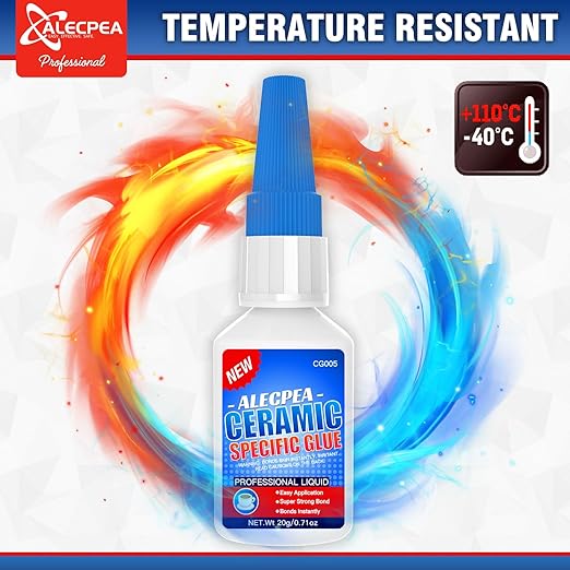 ALECPEA 20g Ceramic Glue - High-Strength Adhesive for Porcelain & Pottery Repair - Waterproof & Heat-Resistant Bond for Dishes, Tiles, Vases & Statues - Quick 15s Set with 3 Precision Tips