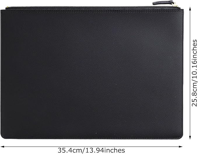 PU Leather A4 File Folder Zipper Document Holder Envelope Folder Case for Receipt Contract (Black)