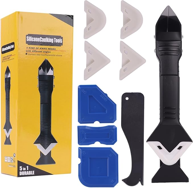 Professional 3-in-1 Silicone Caulking Tool Set, Sealant Finishing Tools with Replaceable Scraper Heads, Multiple Angle Grout Remover for Bathroom Kitchen Window Sink Joints