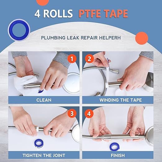4 Rolls Teflon Tape,Plumbers Tape(1/2 Inch X 520 Inches),PTFE Tape for Sealing Tape,Plumbing Tape,Sealant Tape,Thread Seal Tape for Shower Head,Water Pipe,Prevent Leakage,Thicker