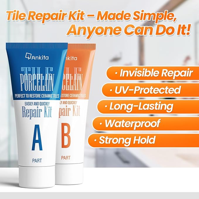 Ceramic Tile Repair Kit (Pure White), Tile Repair Kit with Super Strong Adhesion, Floor Cracked Tile Filler for Cracks, Chips, Holes on Ceramic, Porcelain, Acrylic, Fiberglass, Trim & Repair Kits