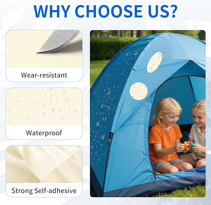 Waterproof Self-Adhesive Nylon Fabric Repair Tape - Tent Repair Kit,4pcs Fabric Patches for Jacket, Clothes, Puffer Down Jacket,Sleeping Bag, Outdoor Gear Tenacious Repairs Tape, White