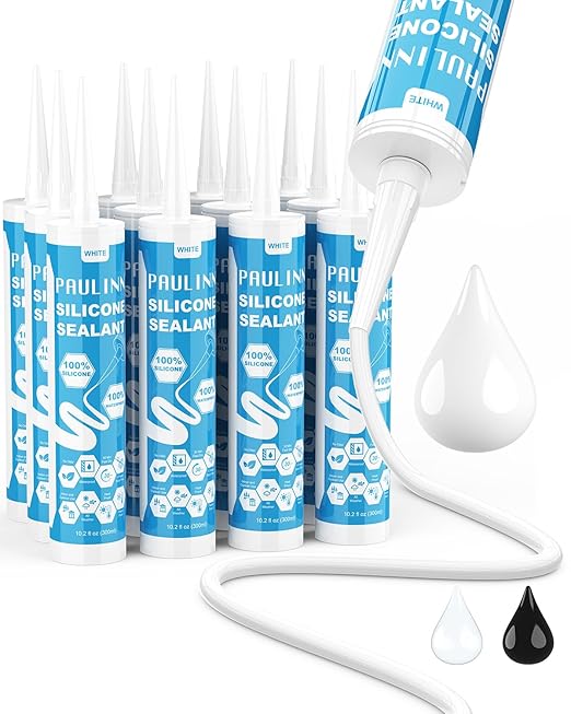 PAULINN 12 Packs White Silicone Sealant 100% Waterproof Silicone Caulk