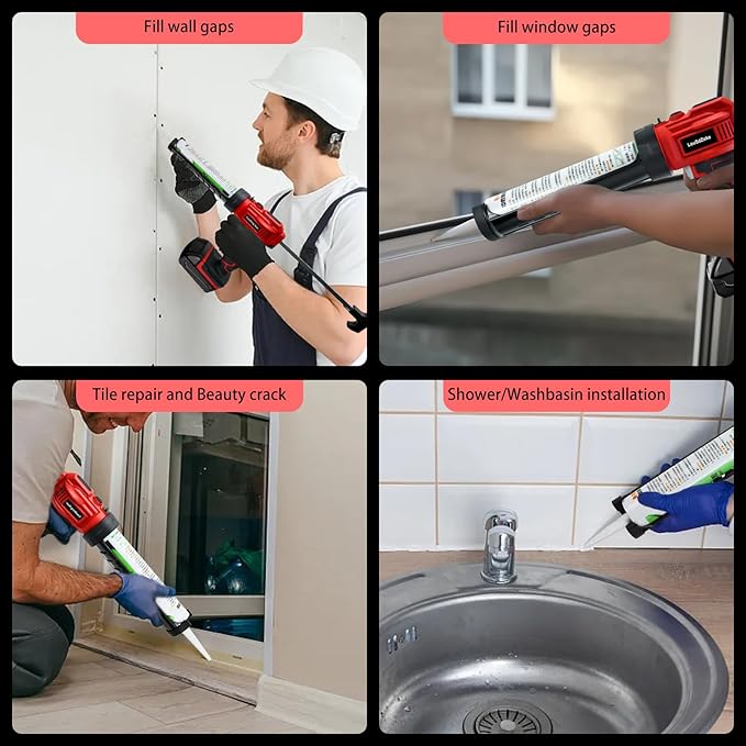 Cordless Caulking Gun for Milwaukee 18V Max Battery, 10 Oz/300ml Electric Silicone Gun,with LED Light,4 Adjustable Speed for Filling, Sealing, Repair(NO BATTERY)