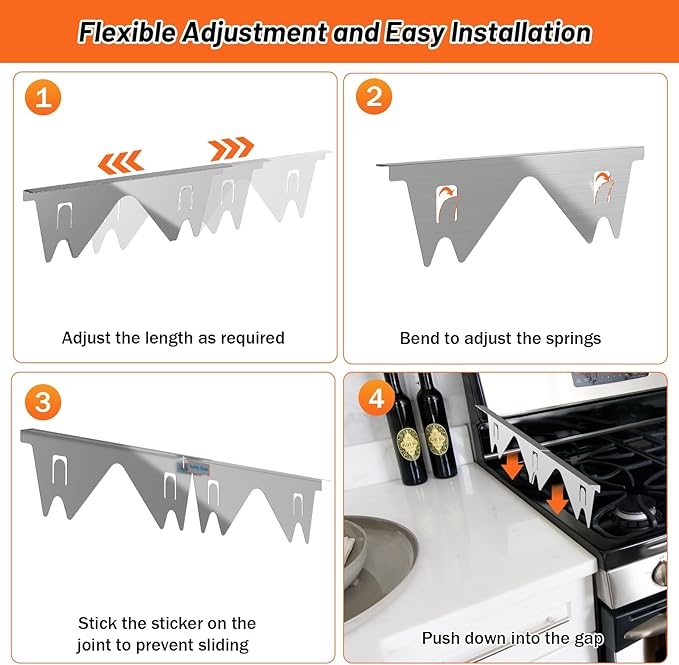 Stainless Steel Stove Gap Covers (2PCS),Stove Gap Filler,Range Trim Kit,Stove Guard for Kitchen Oven Gap Between Stovetop and Counter,Easy Clean Heat Resistant,Adjustable Length 13.8'' to 27.5''Silver