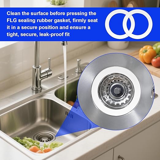 2pcs FLG-Seal Sink Seal Gasket Accessory, Putty-Free Rubber Seals Ring Replacement Parts for InSinkErator Kitchen Sink Garbage Disposal Drain (White)