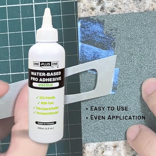 ONE Plus ONE Super Stick Set – 200ml Viscous Leather Adhesive with 6cm Glue Spreader & Adhesive Eraser, Strong Water-Based Glue for Leathercraft